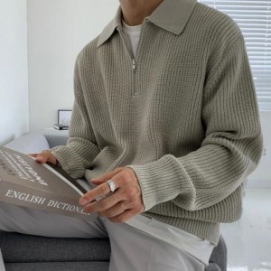 Fir Geansaí Pullover Fir an Fhómhair agus an Gheimhridh Leath -Turtleneck Zip Geansaí