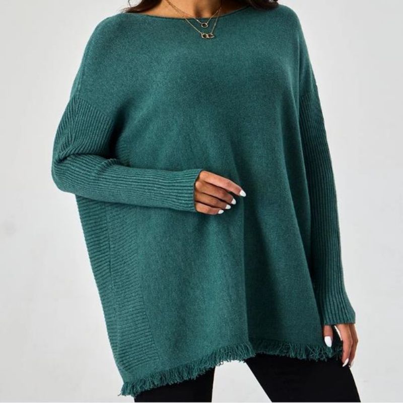 Pullover muinchille Ribbed RAW Hem Faisean Sweaters Mná