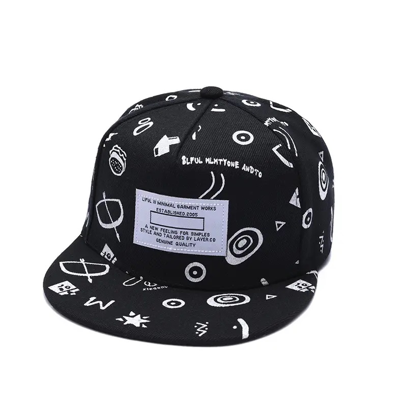 Hataí Sublimation Priontáil Earraigh an tSamhraidh 3D Bróidnéireacht Snaproidery Caipín Lógó Lógó Paiste Neamhstruchtúrtha Brim Flat 6 Painéal Snapback Hat