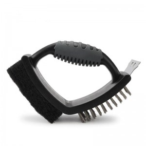 Scuab scuab BBQ cruach dhosmálta 3-in-1 glanadh glantacháin scuab dé-BBQ le scraper do BBQ