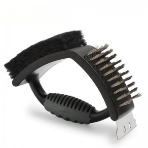 Scuab scuab BBQ cruach dhosmálta 3-in-1 glanadh glantacháin scuab dé-BBQ le scraper do BBQ