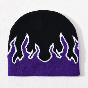 Sciála Skull Mórdhíola Aicrileach Aicrileach Cniotáilte Hip Hop Cuffed All Over Print Dearadh Lógó Saincheaptha Unisex Geimhreadh Jacquard Flame Beanie Beanie