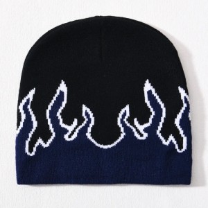 Sciála Skull Mórdhíola Aicrileach Aicrileach Cniotáilte Hip Hop Cuffed All Over Print Dearadh Lógó Saincheaptha Unisex Geimhreadh Jacquard Flame Beanie Beanie