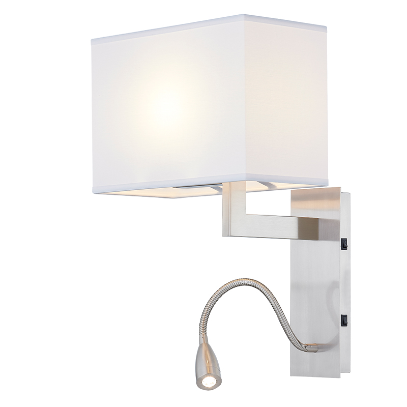 Lampa Balla Láimhe Óstán Fáilteachais le bailchríochnicile brushed agus scáth fabraice dronuilleogach ag an óstán tipiciúil seomra aoi