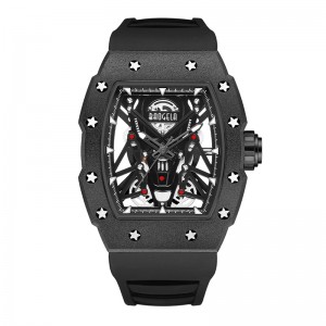 Baogela Silver Spórt Dubh Grianchloch Faire le haghaidh Fir Tonneau Diailigh Analógach Waterwatch Waterproof le Strap Strap Lámha Luminous 4145