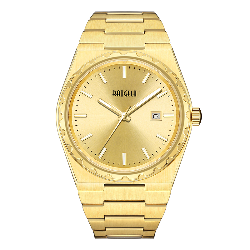 Baogela 40mm Brand All Gold Cruach dhosmálta Fir Wristwatch Gnó Clasaiceach 50m Uiscedhíonach Grianchloch Watch for Men 22801