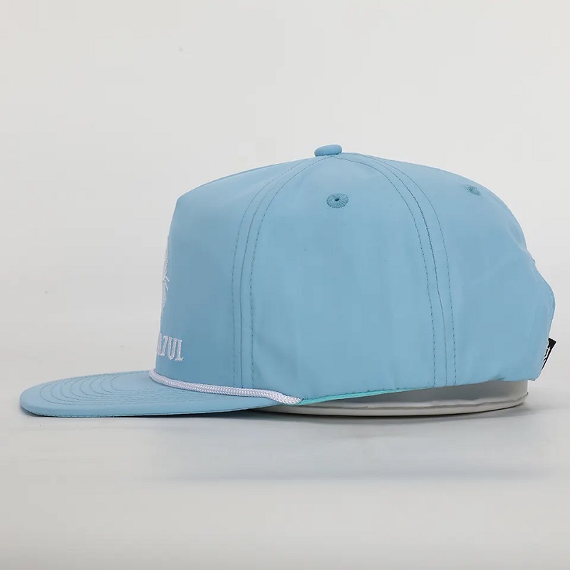 OEM saincheaptha ardcháilíochta 5 phainéal bille comhréidh bille lógó bróidnéireachta tirim tapa caipín snapback, hata rópaneamhstruchtúrthaníolón clasaiceach