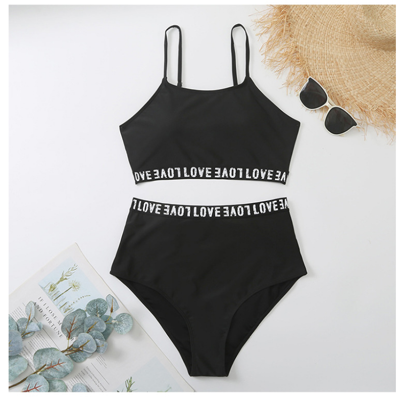 Bikini soladach ard waist móide swimsuits snámha litir ghrá