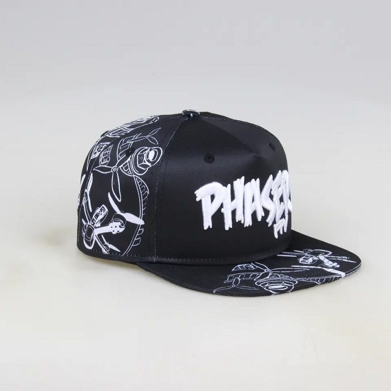 Faisean Mórdhíola Flat Brim Allover Sublimation Clóbhuailte 5 Painéal Caipíní agus hataí Snapback saincheaptha