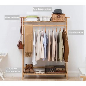 Raca Dualgas Trom le haghaidh Crochta Éadaí bambú cótaí wardrobe bambú urláir