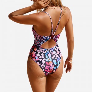 Priontáil Liopard ildaite O-Ring One Piece Piece Swimsuit