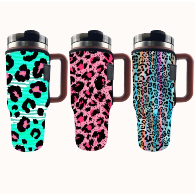 Priontáil sublimation saincheaptha Priontáil Bó Liopard Priontáil Neoprene Tumbler Sealbhóir Sealbhóir do Chorn 40oz