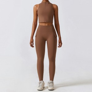 SC1069 Yoga Pants Leggings Stretch Spórt Socraigh Barraí Umar Suit Yoga agus Léigiúin Éadaí Giomnáisiam Zip Barr Yoga Socraigh Caitheamh Gníomhach