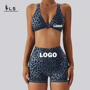 SC1066 Socraíonn Yogana mBan Bra Spórt Liopard Print agus Shorts Spóirt ag rith agra Yoga Set Fitness Woman 2024