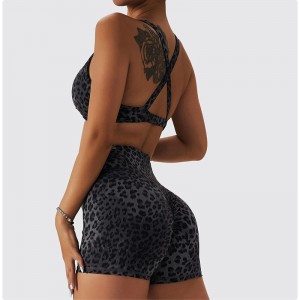 SC1066 Socraíonn Yogana mBan Bra Spórt Liopard Print agus Shorts Spóirt ag rith agra Yoga Set Fitness Woman 2024