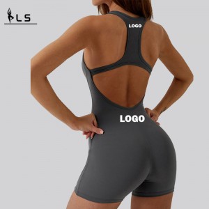 SC10611 Píosaí amháin Mná gan uaim Socraíonn Yoga Yoga bodysuit Hollow Amach Ar Ais Sleeveless Sexy Gearr Rompers Jumpsuits
