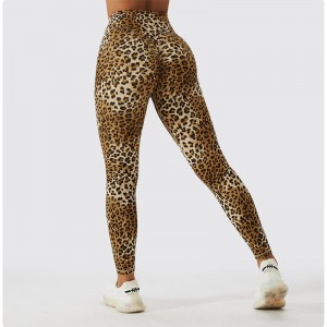 SC11112 Liopard gan uaim Priontáil Liopard Ard -Chomhad Legging Femme Ribbed Scrunch Leggings Bum Pants Yoga
