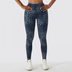 SC11112 Liopard gan uaim Priontáil Liopard Ard -Chomhad Legging Femme Ribbed Scrunch Leggings Bum Pants Yoga