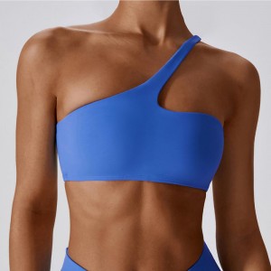 SC10188 Cros ar ais Yoga Sports Bra Bra Ard -Tionchar Padded Blue One Gualainn Bra Spórt Bra