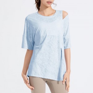 SC10262 T-léine scaoilte ócáideach ócáideach yoga muinchille gearr sleeve barr yoga t folláine ag rith t-léinte muineál cruinn