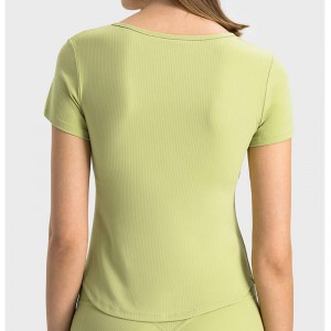 Sc10274 Slim Fit T Shirt T T-Léine Spórt Spórt Feistiú daingean Sleeved T-Léine Yoga Caith Yoga Caith Do Mhná T-Léine Giomnáisiam Barr Yoga Yoga