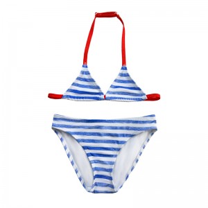 HALTERNECK LITIR STRIPED Priontáil Dath Dath Meaitseáil Leanaí Swimsuit Leanaí