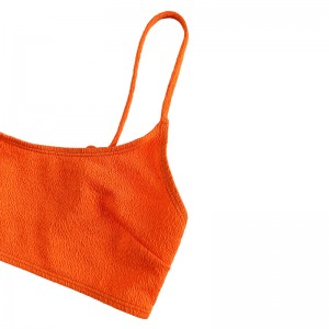 Éadach Crepe Orange Blouse Bunúsach Tarraingt Sciorta Pleated Swimsuit Sexy Dhá Phíosa