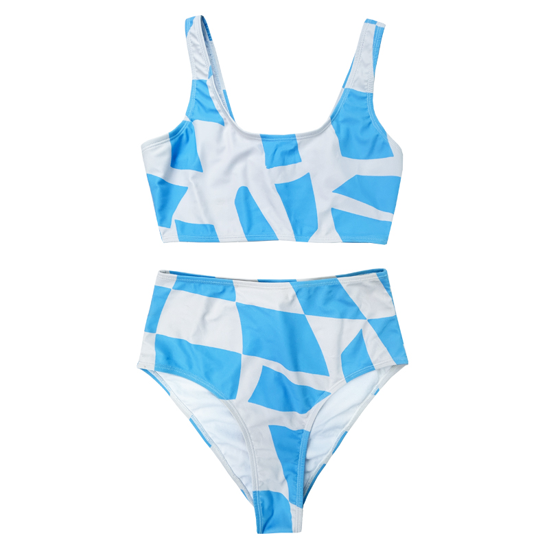 Dílsiú geoiméadrach gorm agus bán Dílsiú Strap Dul Swimsuit Swimsuit Swimsuit Snámha