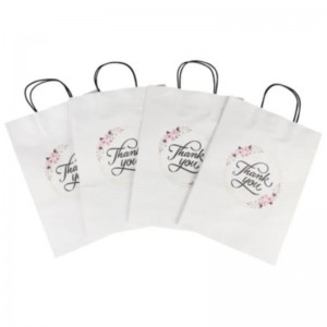 Lógó Priontáil Méid Saincheaptha Mórdhíola Fancy Go raibh maith agat Mála Páipéar Kraft Bán Mála Lá Speisialta Lá Speisialta Mála Bronntanais Pearsantaithe Le Láimhseáil