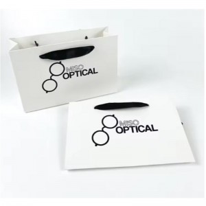 Málaí Páipéir Clóbhuailte Mála Bronntanais Páipéar Kraft Bán Cairtchlár le Láimhseáil Ribín le haghaidh Mála Siopadóireachta le Do Lógó Féin