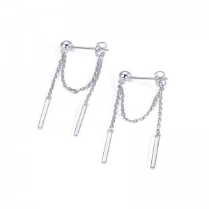 Hongde 18K Gold Plátáilte 925Sterling Silver Slabhra Dangling Studs Ciúbach Liathróid Zirconia Snáithe Cluaise Cluaise