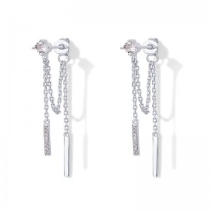 Hongde 18K Gold Plátáilte 925Sterling Silver Slabhra Dangling Studs Ciúbach Liathróid Zirconia Snáithe Cluaise Cluaise