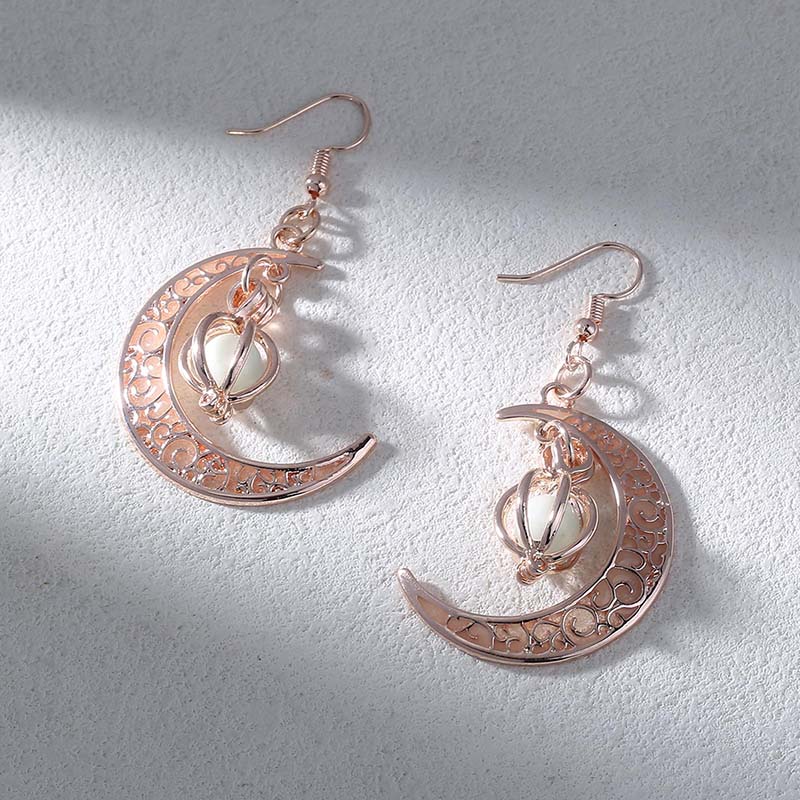 Hongde Glow in The Dark Silver Crescent Moon Earrings