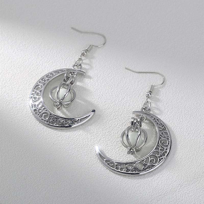 Hongde Glow in The Dark Silver Crescent Moon Earrings