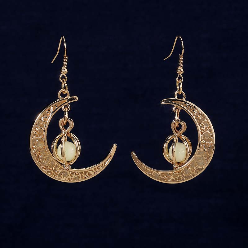 Hongde Glow in The Dark Silver Crescent Moon Earrings