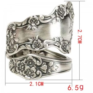 Fáinne Spúnóige Ocsaídithe Hongde 925 Sterling Silver Fáinne Inchoigeartaithe \\“Teanga Vintage Flower\\\