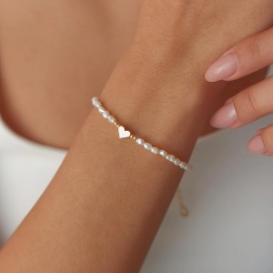 Hongde 14K Óir-Bracelet Croí Plátáilte Péarlaí an Chroí Bracelet