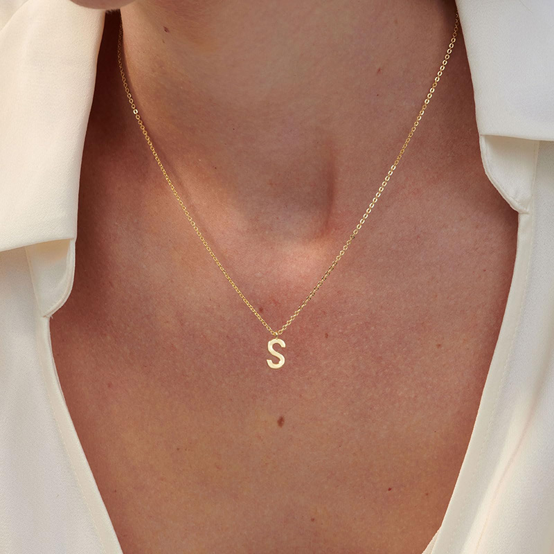 Hongde 14K Gold Plátáilte A-Z Necklaces Tosaigh Muince Tosaigh do Mhná - 14k Óir Plátáilte Muince Litreach Míne Aibítir Simplí A-Z Muince Ainm Monogram Pearsantaithe Muince do Mhná Jewelry