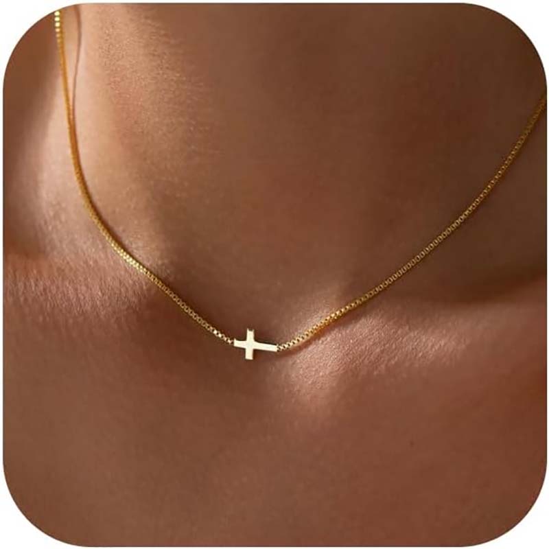 Muince Trasna do Mhná 14K Real Gold Silver Plated Dinty Small Cross siogairlín Choker Simplí Trendy Gleoite Cross Charm Slabhra Muince Creideamh Jewelry Bronntanas Minimalist Reiligiúin