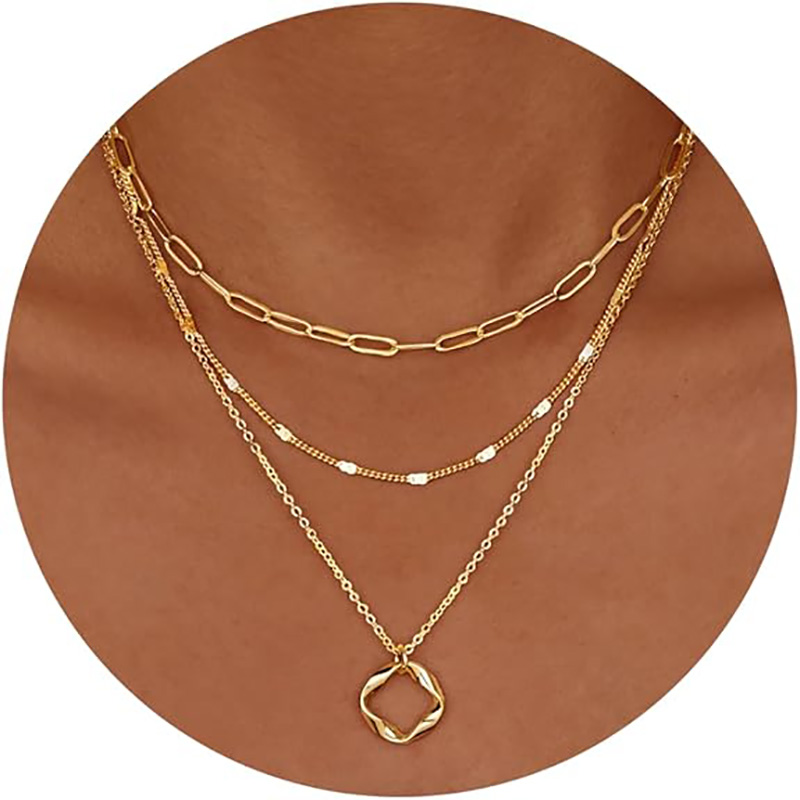 Dúbailte Minimalist-Muince Ciseal 4K Gold Silver Plátáilte Ciorcal Trendy Ciorcal Gearrthóg páipéir Slabhra siogairlín Choker, Óir Simplí Diamond Cross Bow Jewelry Set Bronntanais do Mhná