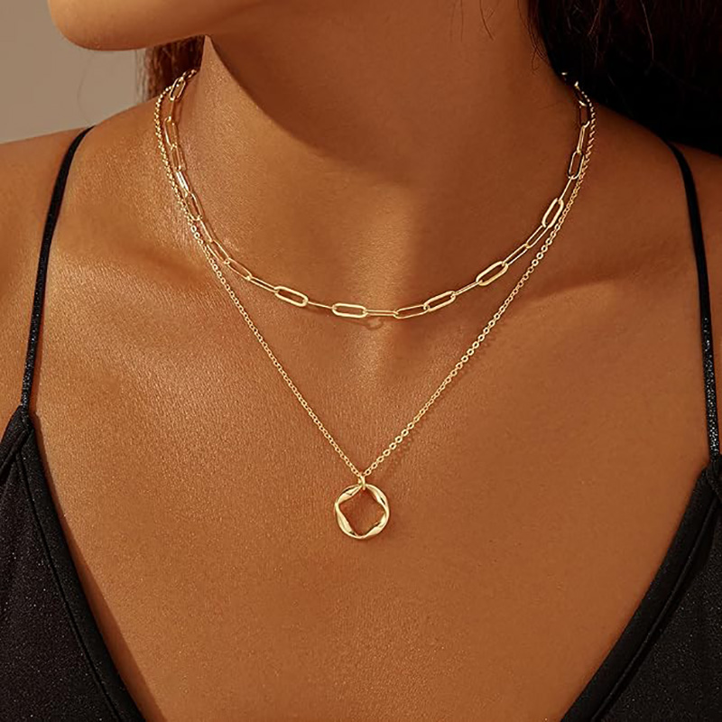 Dúbailte Minimalist-Muince Ciseal 4K Gold Silver Plátáilte Ciorcal Trendy Ciorcal Gearrthóg páipéir Slabhra siogairlín Choker, Óir Simplí Diamond Cross Bow Jewelry Set Bronntanais do Mhná