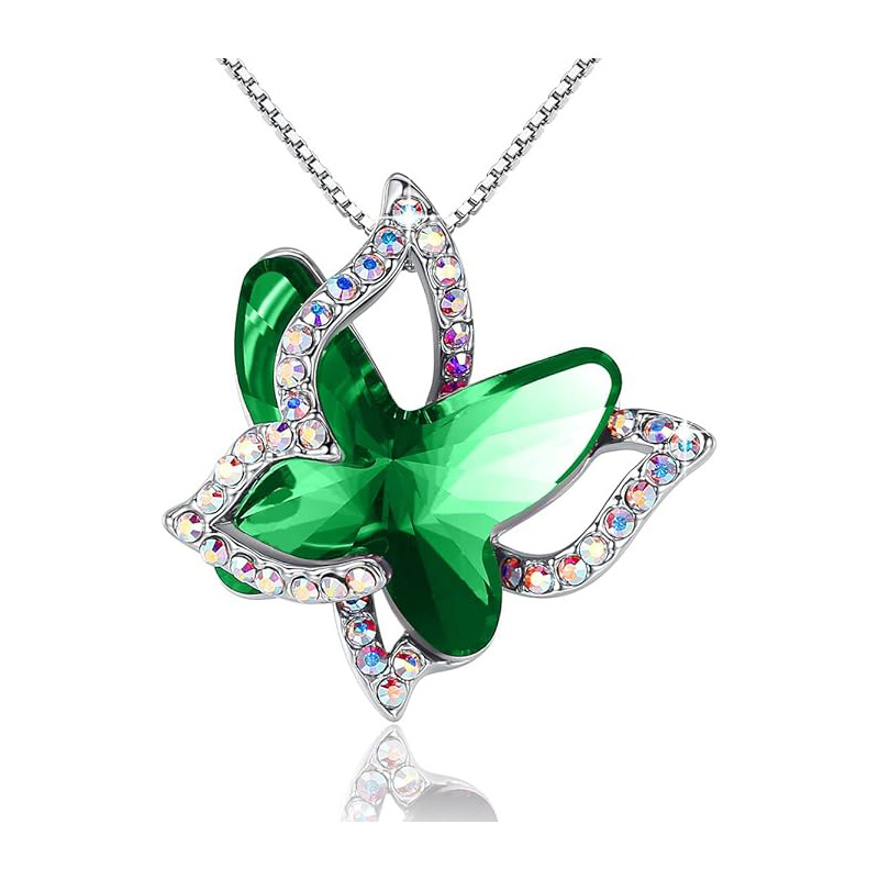 Emerald Radiance Star siogairlín Féileacán Birthstone Criostail muince - Ton Airgid le 18