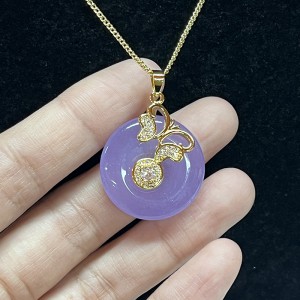 Lavender Serenity Jade agus muince pendant Blossom Blossom Blossom le Zirconia Ciúbach