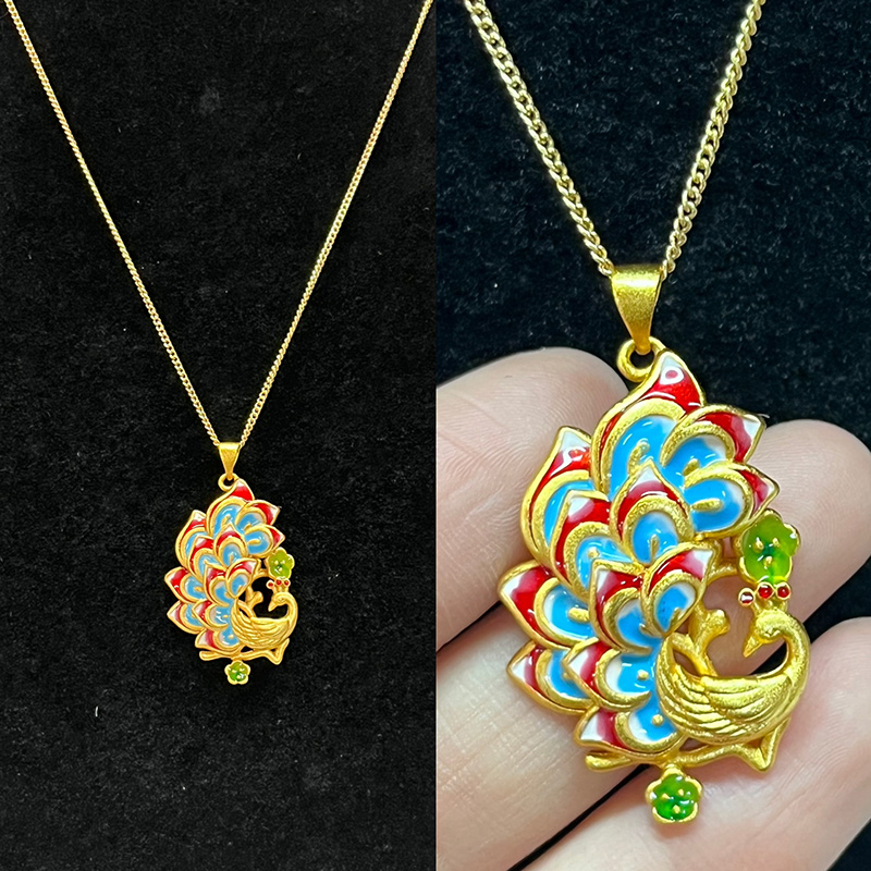 Muince pendant pendant peacock só le plating óir agus ealaín cruan lámhdhéanta