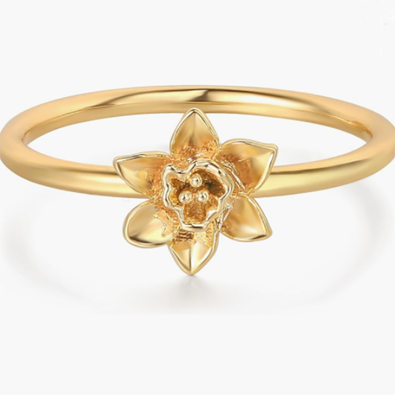 Óir Exquisite 18K-Fáinne Floral Airgid Sterling Plated 925 Le Dearadh Bláthanna Blooming íogair - Dúlra galánta agus éadrom-Jewelry spreagtha do mhná