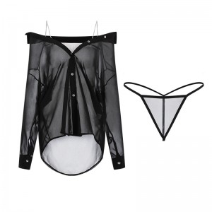 Stílnua móide-Méid lingerie sexy. Féach íon agus alluring-Trí ghléas duillín chiffon le domhain v-muineál, íseal-Gearr Dearadh agus Fionraí, cuid de phraghas aonfhoirmeach SET2622:$108.99