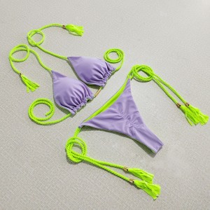 Dhá cheann - Píosa bikini do chailíní te. Stíl Triantáin, dúbailte - dath taobhach - ag blocáil. Feisteas snámha bikini trá, trí cinn - Stíl phointe 8826 Praghas:$79.99