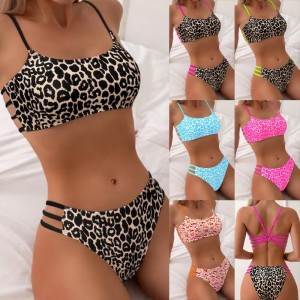 2025 Crosaire Nua Eorpach agus Meiriceánach Nua agus Meiriceánach - Priontáil Liopard Teorann a Dó - Píosa Swimsuit Bikini do Mhná QT25002 Praghas:$79.99