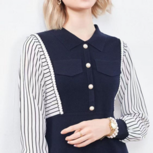 Titim Luath -Titim Collar Cniotáilte Beag Leath Cardigan